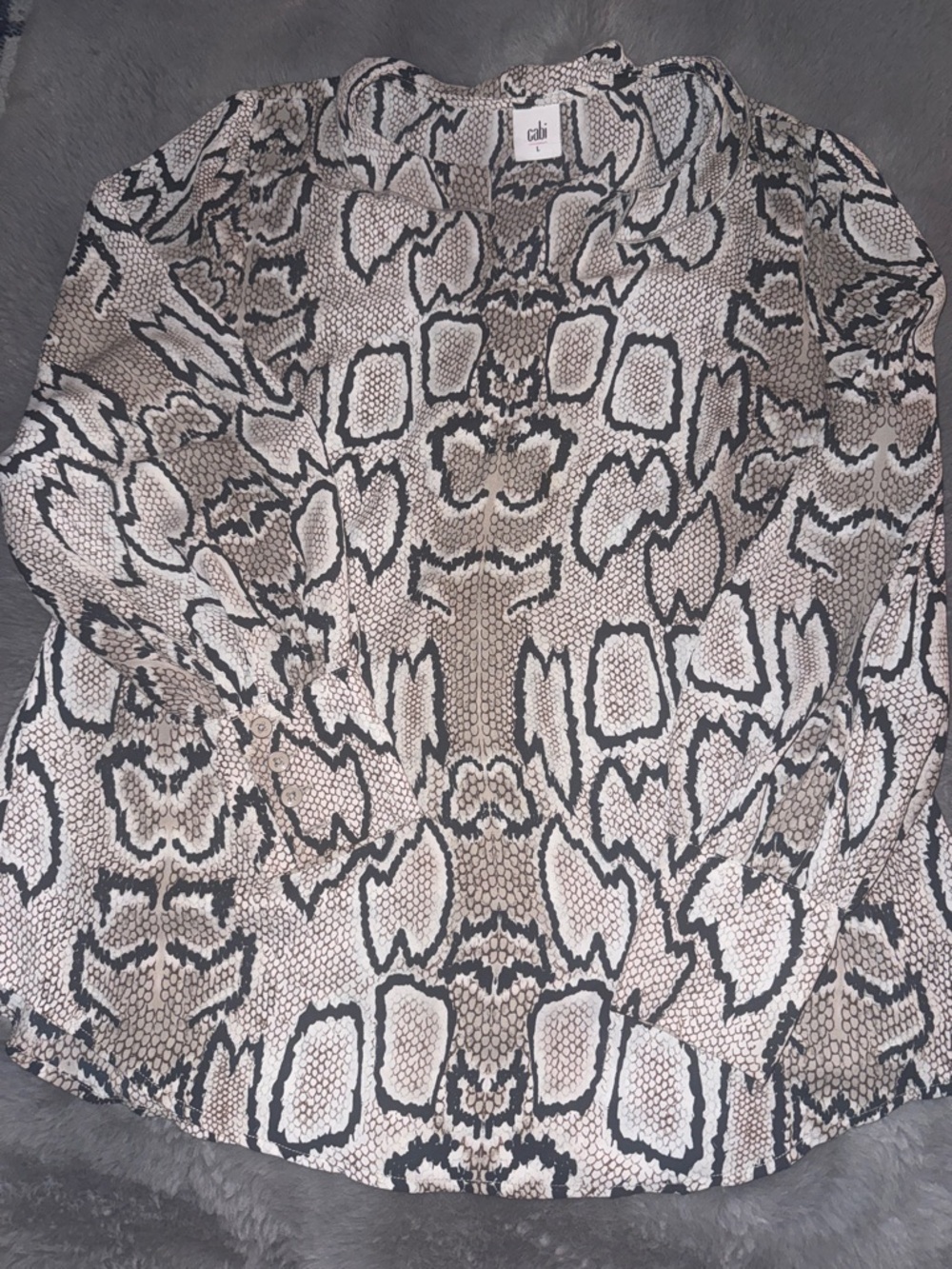 CAbi Black & Cream Snake-Print Top